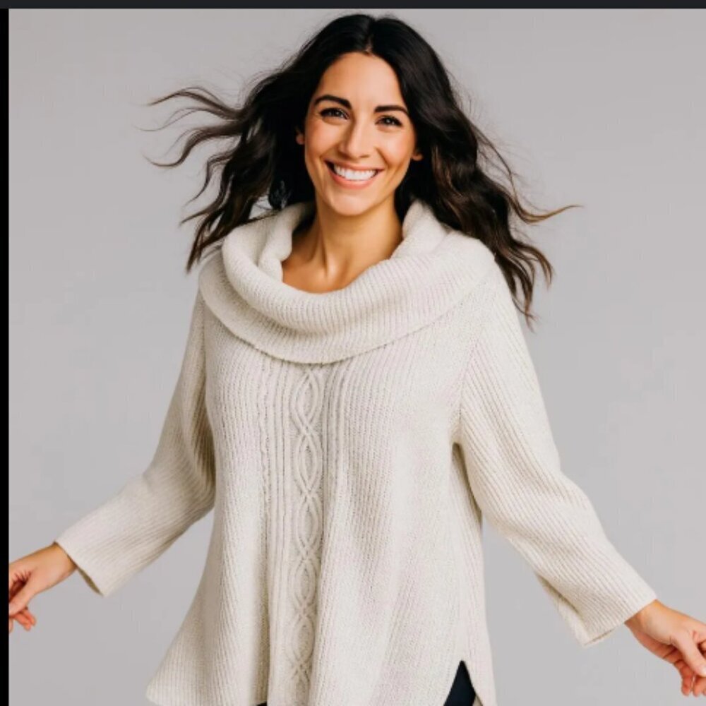 Jeanne Pierre Woman Cream Cowl Neck Sweater Size 1X, Cozycore, Neutral
